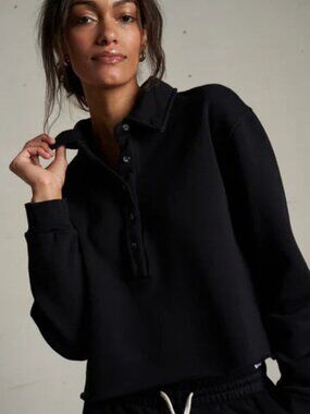 Perfect White Tee VINNY Fleece Collared Sweatshirt BLACK Size L